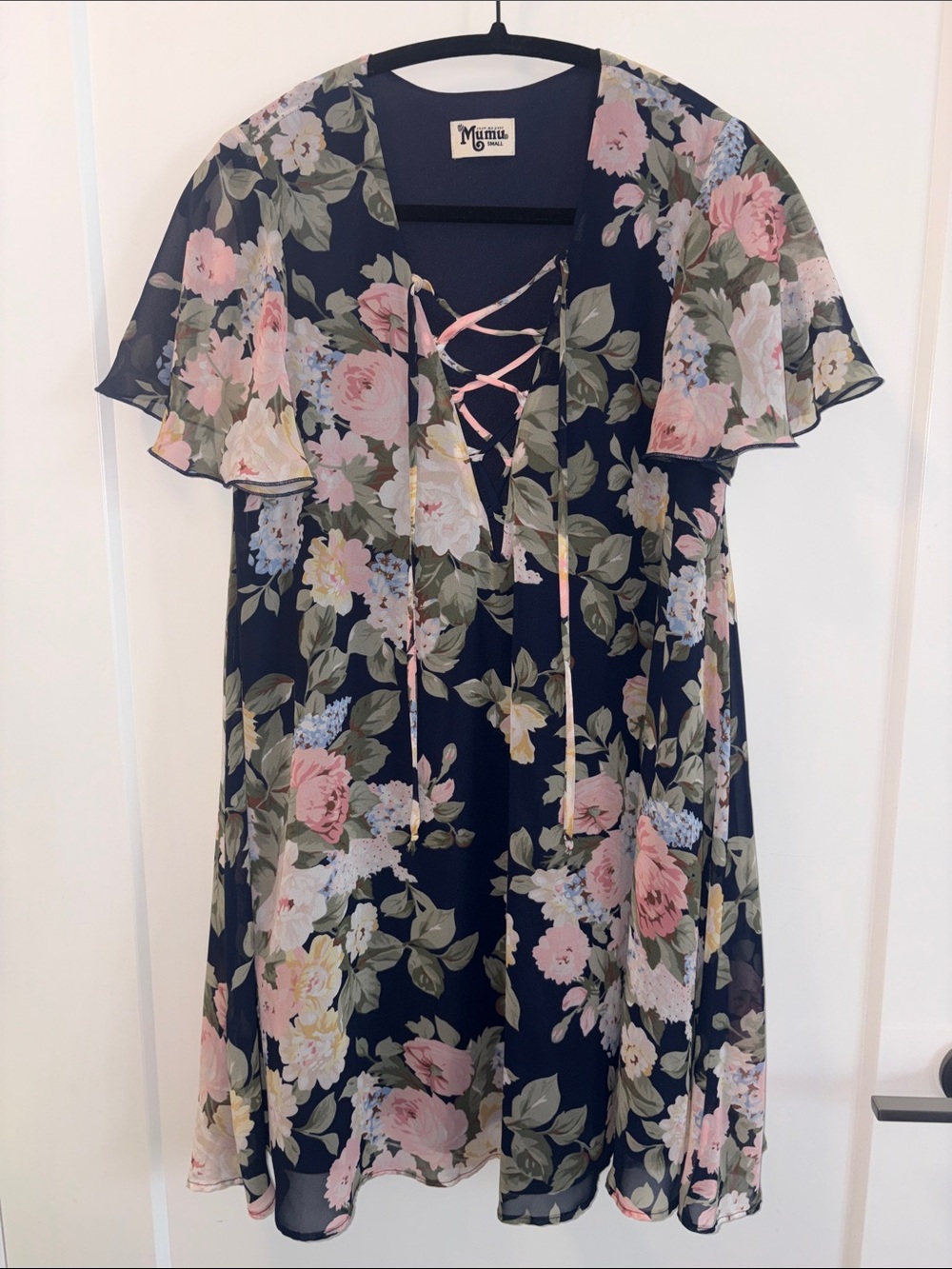 Show Me Your MuMu Navy Floral Lace-Up Mini Dress